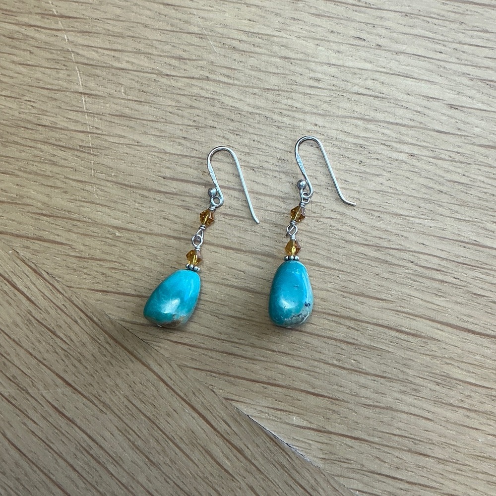 Silpada Vintage Sterling Silver With Turquoise and Amber Bead Dangle Earrings